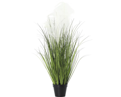 Decoratieve kunstplant met grassen en bloemen in een zwarte pot