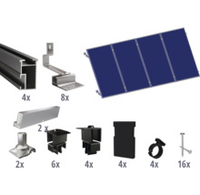 Componenten voor de installatie van zonnepanelen, inclusief modules, rails en bevestigingsmateriaal