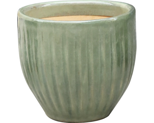 FLORASELF Bloempot Ton Klei groen Ø 26,5 cm H 25,5 cm Keramische bloempot met verticaal ribbelpatroon