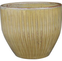 Gele bloempot met verticaal groefpatroon