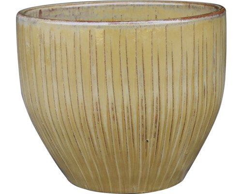 FLORASELF Bloempot Ton Klei latte Ø 44,5 cm H 38 cm Gele bloempot met verticaal groefpatroon
