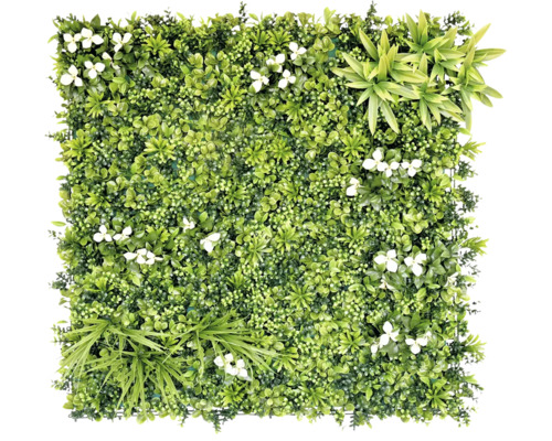 Plantenwand Desert Oasis kunststof groen 100 x100 cm Vierkant decoratief element met kunstmatige groene planten en witte bloemen voor wanddecoratie