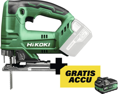 HiKoki decoupeerzaag met accu en de notitie Gratis accu