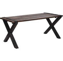 Bureau met houten tafelblad en metalen poten in X-vorm