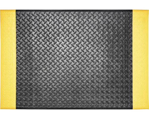 Zwarte rubberen mat met gele veiligheidsranden