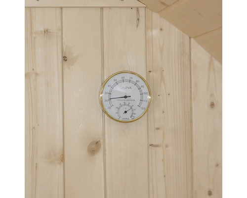 Sauna thermometer en hygrometer op een houten muur