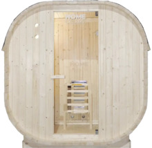 Houten barrel sauna met glazen deur en kruk