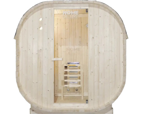 Houten barrel sauna met glazen deur en kruk