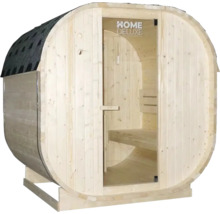 Barrel sauna met glazen deur en houten banken