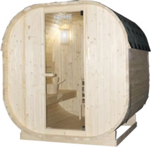 Saunaton met glazen deur en houten interieur