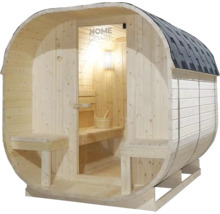 Houten barrel sauna met glazen deur en dakshingles