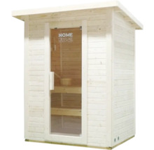 Houten sauna met glazen deur en banken