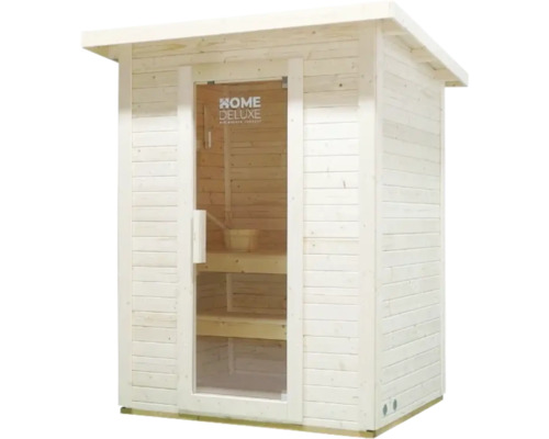 Houten sauna met glazen deur en banken