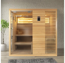 Houten sauna met glazen deur, banken en digitaal bedieningspaneel