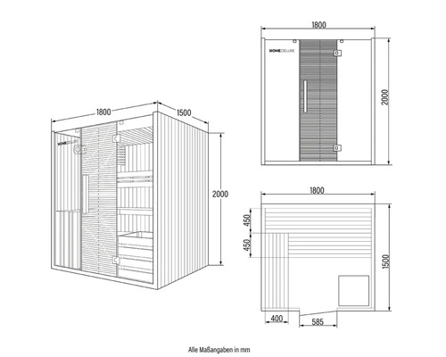 HOME DELUXE sauna met afmetingen