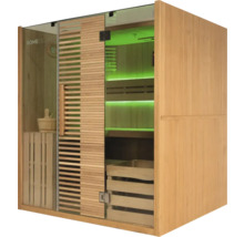 Houten sauna met glazen deur en binnenverlichting