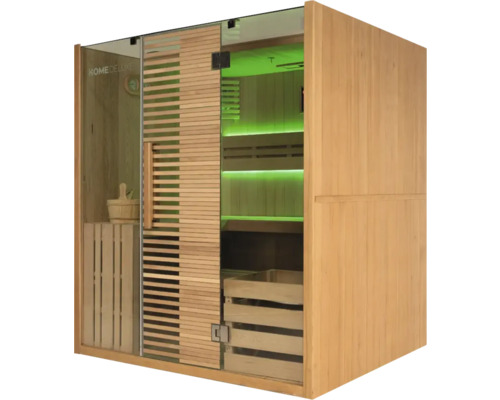 Houten sauna met glazen deur en binnenverlichting