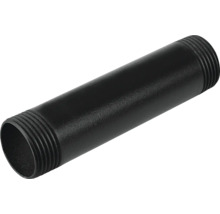 Zwarte metalen pijpnippel met schroefdraad aan beide uiteinden