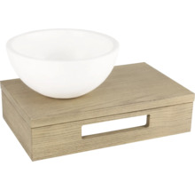 Witte kom op houten doos