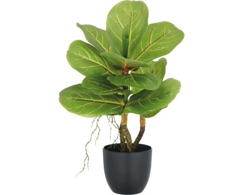 Kunstplant Ficus Lyrata en Dieffenbachia H 34 cm Kunstmatige vioolbladplant in zwarte pot