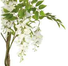 Kunstmatige blauweregenboom met witte bloemen en groene bladeren.