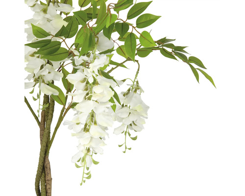 Kunstmatige blauweregenboom met witte bloemen en groene bladeren.