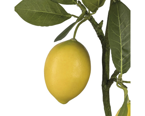 Close-up van een kunstmatige citroen aan een tak met bladeren
