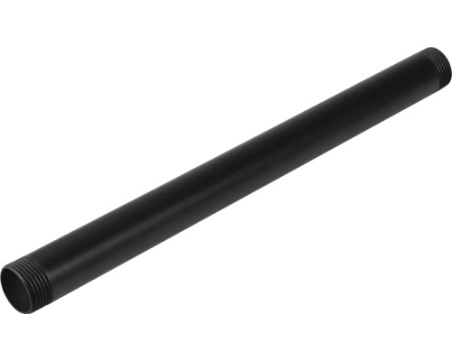 Zwarte metalen buis met schroefdraad aan de uiteinden