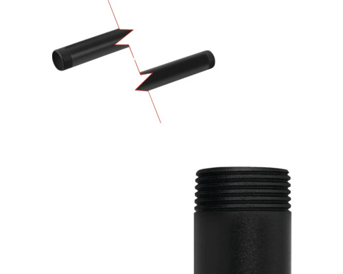 Zwarte installatiebuis met schroefdraad voor verbinding