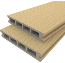 Twee WPC terrasplanken in dwarsdoorsnede