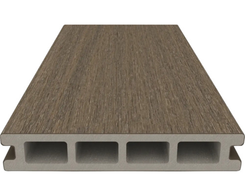 Terrasplank van composietmateriaal met houtlook en holkamerprofiel