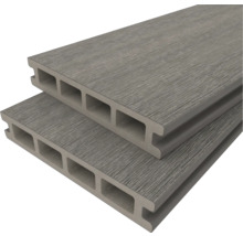 Twee composiet terrasplanken met holkamerprofiel