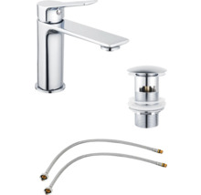 Wastafelkraan met afvoergarnituur en flexibele aansluitslangen