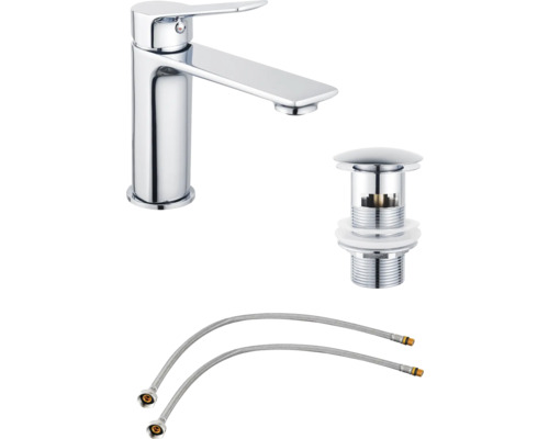 Wastafelkraan met afvoergarnituur en flexibele aansluitslangen