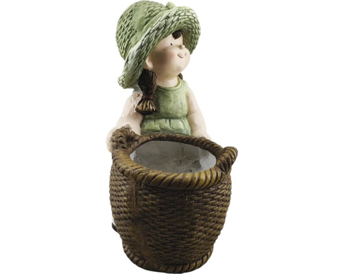 Decoratief beeld meisje met mand voor de tuin