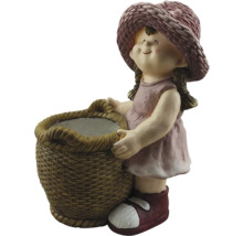 Decoratief meisjesbeeldje met mand als plantenbak voor de tuin