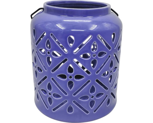 LAFIORA Windlicht paars 16x16x18 cm Decoratieve keramische lantaarn met patroon en metalen beugel