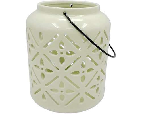 Decoratieve keramische lantaarn met patroon en metalen handvat