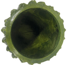 Binnenkant van een groene plantenpot met decoratieve rand