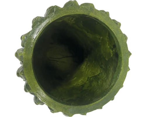 Binnenkant van een groene plantenpot met decoratieve rand