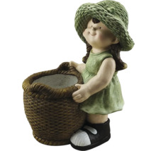 Tuindecoratie meisjesfiguur met plantmand