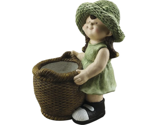 Tuindecoratie meisjesfiguur met plantmand