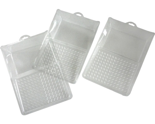 Drie transparante verfbakken van kunststof met ophangoog