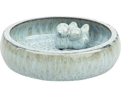 Keramische vogeldrinkbak met vogeldecoratie