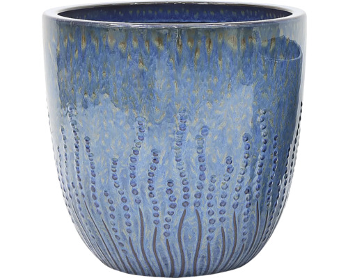 Blauwe bloempot met stippenpatroon