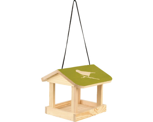 Houten vogelvoederhuis met ophanging en vogelmotief