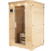 Houten sauna met glazen deur en digitaal bedieningspaneel