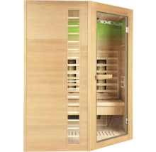 Houten infraroodsauna met glaselementen en Home Deluxe logo
