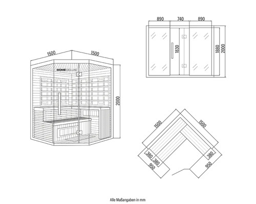 Maatvoering van de Home Deluxe sauna