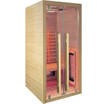 Houten infraroodsauna met glazen deur en houten handgrepen